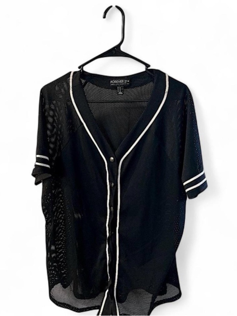 Forever 21 Black Mesh Baseball Jersey with White Piping